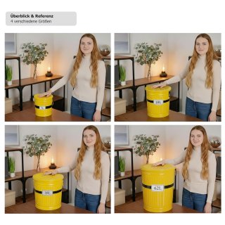 Jinfa Metall M�lleimer mit Deckel und Tragegriffen ? f�r gelben Sack,Pfandbeh�lter,Kamin Ascheeimer,Futtertonne,Pelletbeh�lter | Gelb | 7L