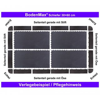 BodenMax Pack de 4 Dalles Clipsables en Ardoise 30x60x2,5cm - Dalles Embotables pour Terrasse, Jardin, Balcon, Piscine, Sauna, Intrieur et Extrieur