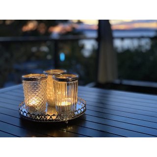 Set of 3 Decorative Glass Candle Holders with Mirror Tray - Antique White Candle Holder