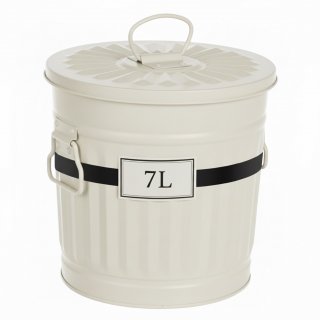 Jinfa Metal Trash Can with handles | 7 Litres | �21.5 cm, Height 21.5 cm | Size S | Cream White