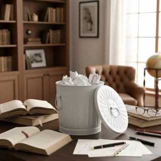 Jinfa Metal Trash Can with handles | 7 Litres | �21.5 cm, Height 21.5 cm | Size S | Cream White