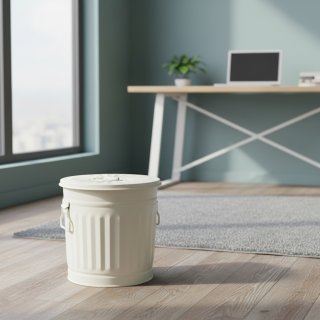 Jinfa� | Piccolo bidone della spazzatura in metallo con manici e coperchio | Bianco crema | � 21,5 cm, h 21,5 cm | Capienza 7 litri