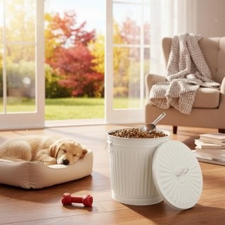 Jinfa Poubelle Vintage/R�tro - Panier � Linge avec Couvercle et Poign�es de Transport - Bac � Ordures en M�tal ? Blanc Cr�me 35 Litres