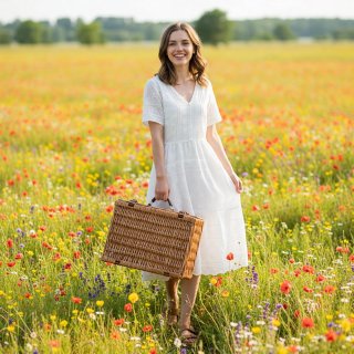 eGenuss Panier Pique-nique en Osier pour 2 Personnes - Glaci�re, Couteau Multifonction, Couverts en Acier Inoxydable, Assiettes et Verres � Vin Inclus - Motif Vichy Rouge 32x25x17 cm