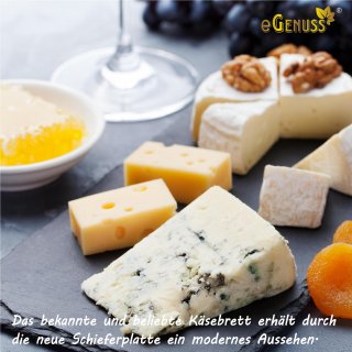 eGenuss Schieferplatten 6er-Set Servierplatten aus Naturschiefer, schwarze Dessertteller & Sushi-Teller Gastronomie Catering ? rechteckig 30x20 cm