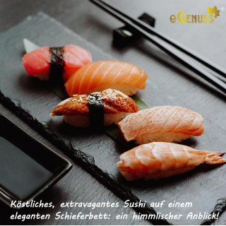 eGenuss Schieferplatten 6er-Set Servierplatten aus Naturschiefer, schwarze Dessertteller & Sushi-Teller Gastronomie Catering ? rechteckig 30x20 cm
