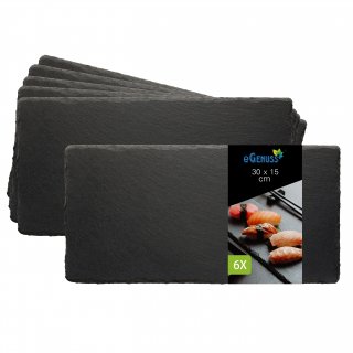 eGenuss Schieferplatten 6er-Set Servierplatten aus Schiefer schwarze Dessertteller Sushi Teller Gastronomie Catering ? rechteckig 30x15 cm