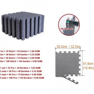 BodenMax Tappeto Protettivo in Gommapiuma Eva - Puzzle a Incastro con Bordi - Tappetivo Sportivo, da Yoga, per la Palestra - Grigio 30x30x1cm (18 Pezzi)