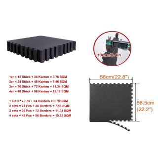BodenMax Tapis de Protection en Mousse EVA - Dalles en Mousse avec Bordures - Tapis de Sport, Yoga, Musculation, Gym - Anthracite 58x58x1cm (12 pices)