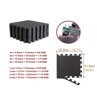 BodenMax� Schutzmatten Set 30x30cm mit25 mm St�rke- schwarz (6 St�ck)