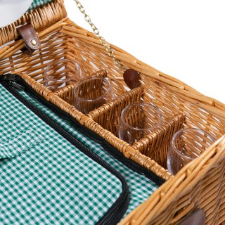 Weidengeflecht Picknickkorb mit K�hlfach & Zubeh�r-Geschirr, Besteck, Weingl�ser - Geschenkidee f�r Camping, Outdoor & Familie | F�r 4 Personen | Gr�n
