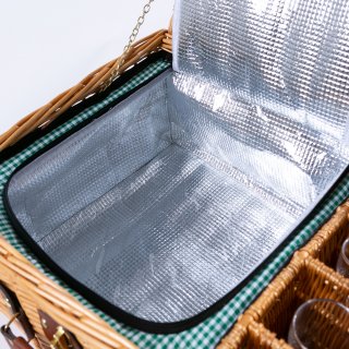 Weidengeflecht Picknickkorb mit K�hlfach & Zubeh�r-Geschirr, Besteck, Weingl�ser - Geschenkidee f�r Camping, Outdoor & Familie | F�r 4 Personen | Gr�n