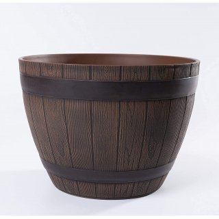 Jinfa 1 Blumenkbel aus Kunststoff in Holzoptik | Farbe: Kastanie | Design: Weinfass |  38 cm