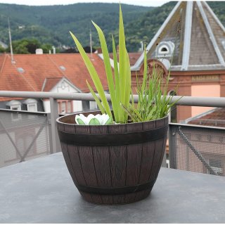 Jinfa 1 Blumenkbel aus Kunststoff in Holzoptik | Farbe: Kastanie | Design: Weinfass |  38 cm
