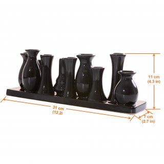 Jinfa Handgefertigte kleine Keramik Deko Blumenvasen Set aus 10 Vasen in schwarz