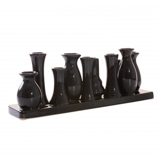 Jinfa Handgefertigte kleine Keramik Deko Blumenvasen Set aus 10 Vasen in schwarz
