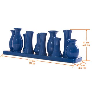 Jinfa Handgefertigte kleine Keramik Deko Blumenvasen Set aus 10 Vasen in blau