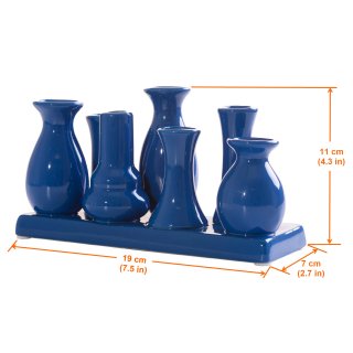 Jinfa Handgefertigte kleine Keramik Deko Blumenvasen Set aus 7 Vasen in blau