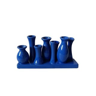 Jinfa Handgefertigte kleine Keramik Deko Blumenvasen Set aus 7 Vasen in blau