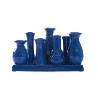 Jinfa Handgefertigte kleine Keramik Deko Blumenvasen Set aus 7 Vasen in blau