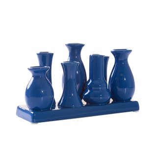 Jinfa Handgefertigte kleine Keramik Deko Blumenvasen Set aus 7 Vasen in blau