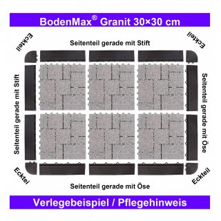 BodenMax® Klick Bodenfliesen 30 x 30 cm Granit (Grau) Design: Roma