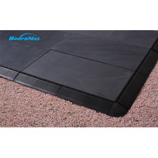 BodenMax Naturstein Click Bodenfliesen Set Terrassenfliesen Slate Stone Terrassenplatte anthrazit Klickfliesen Seitenteil gerade mit se schwarz(14 Stck)