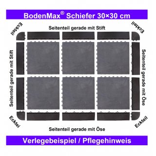 BodenMax® LLSLA001-BLK-5 Schiefer-classic vollflächig Click Bodenfliesen Set 30 x 30 cm Terassenfliesen Stein Schiefer grauschwarz