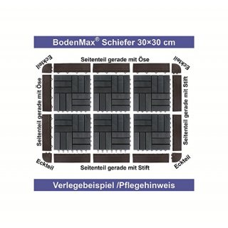 BodenMax Naturstein Click Bodenfliesen Set Terrassenfliesen Slate Stone Terrassenplatte anthrazit Klickfliesen Seitenteil gerade mit se schwarz(14 Stck)
