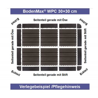 BodenMax® Klick Bodenfliesen 30 x 30 cm WPC (Anthrazit) Design: Holz-Optik