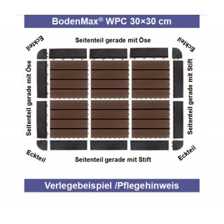 BodenMax® Klick Bodenfliesen 30 x 30 cm WPC (Braun) Design: Holz-Optik