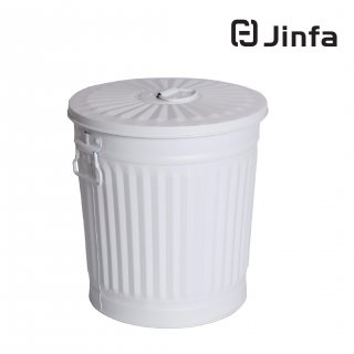 Jinfa® Mülleimer Vintage Metall Deckeleimer Mülltonne mit Tragegriffen Ascheeimer Wäschebehälter Mattweiß 4 verschiedenen Größen