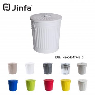 Jinfa | Cubo de basura de metal galvanizado con asas y tapa | Blanco | Dimetro  21,5 cm - Altura 21,5 cm | Capacidad: 7 litros