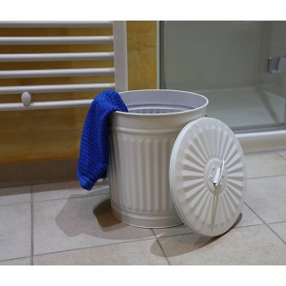Jinfa | Galvanized metal trash bin with handles and lid | White | Diameter  21,5 cm | Height 21,5 cm | Volume: 7 litres