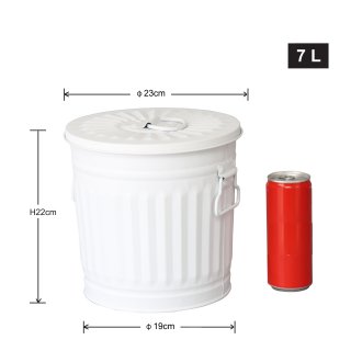 Jinfa | Poubelle en mtal galvanis avec poignes et couvercle | Blanc | Diamtre  21,5 cm - Hauteur 21,5 cm | Capacit: 7 litres