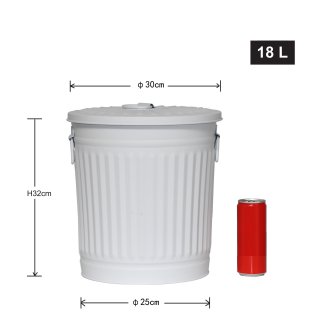 Jinfa | Poubelle en mtal galvanis avec poignes et couvercle | Blanc | Diamtre  29 cm - Hauteur 31,5 cm | Capacit: 18 litres