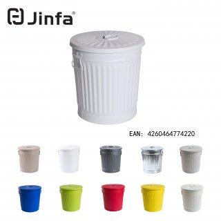 Jinfa | Bidone in metallo con manici e coperchio | Bianco |  29 cm, h 31,5 cm | Capienza 18 litri