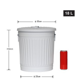 Jinfa | Bidone in metallo con manici e coperchio | Bianco |  29 cm, h 31,5 cm | Capienza 18 litri