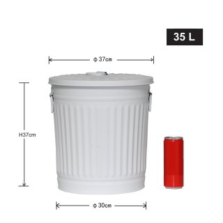 Jinfa | Bidone in metallo con manici e coperchio | Bianco |  36 cm, h 36,5 cm | Capienza 35 litri