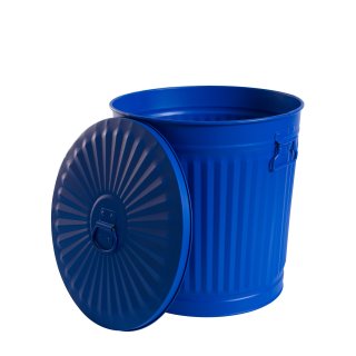 Jinfa | Cubo de basura de metal galvanizado con asas y tapa | Azul | Dimetro  21,5 cm - Altura 21,5 cm | Capacidad: 7 litros
