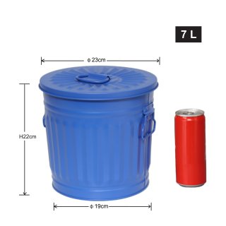 Jinfa | Galvanized metal trash bin with handles and lid | Blue | Diameter  21,5 cm | Height 21,5 cm | Volume: 7 litres