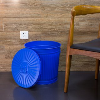 Jinfa | Cubo de basura de metal galvanizado con asas y tapa | Azul | Dimetro  29 cm - Altura 31,5 cm | Capacidad: 18 litros