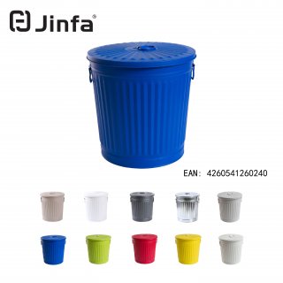 Jinfa | Cubo de basura de metal galvanizado con asas y tapa | Azul | Dimetro  36 cm - Altura 36,5 cm | Capacidad: 35 litros