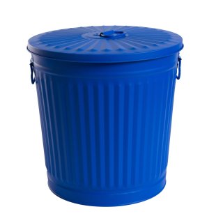 Jinfa | Cubo de basura de metal galvanizado con asas y tapa | Azul | Dimetro  42 cm - Altura 47,5 cm | Capacidad: 62 litros