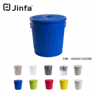 Jinfa | Galvanized metal trash bin with handles and lid | Zinc | Diameter  42 cm | Height 47,5 cm | Volume: 62 litres