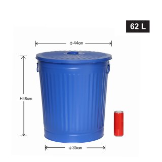 Jinfa | Galvanized metal trash bin with handles and lid | Zinc | Diameter  42 cm | Height 47,5 cm | Volume: 62 litres