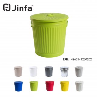 Jinfa | Galvanized metal trash bin with handles and lid | Green | Diameter  21,5 cm | Height 21,5 cm | Volume: 7 litres