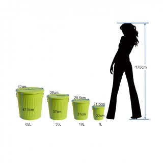 Jinfa | Galvanized metal trash bin with handles and lid | Green | Diameter  21,5 cm | Height 21,5 cm | Volume: 7 litres
