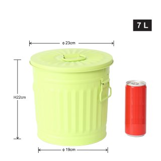Jinfa | Poubelle en mtal galvanis avec poignes et couvercle | Vert | Diamtre  21,5 cm - Hauteur 21,5 cm | Capacit: 7 litres