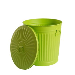 Jinfa | Galvanized metal trash bin with handles and lid | Green | Diameter Ø 29 cm | Height 31,5 cm | Volume: 18 litres